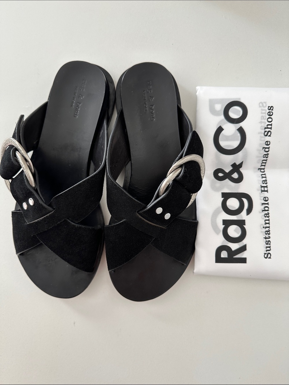 Brand New Rag & Bone Beau Black Suede sandals. Size 37.